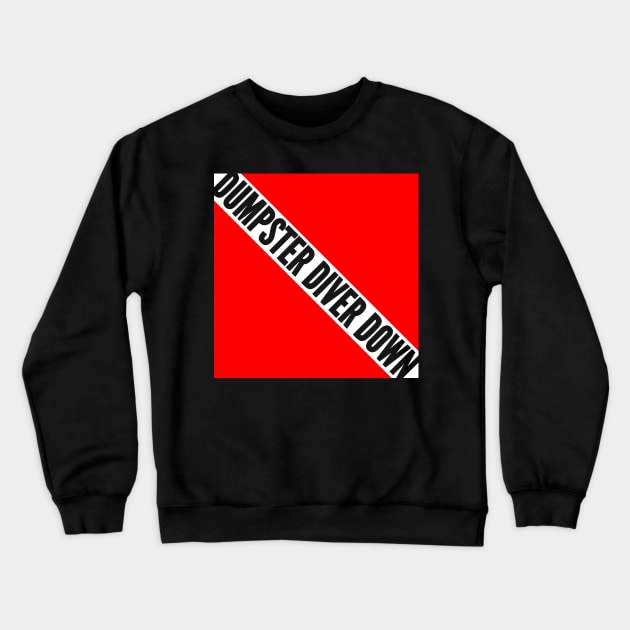 Dumpster Diver Down Red and White Scuba Flag Crewneck Sweatshirt by Gold Wings Tees